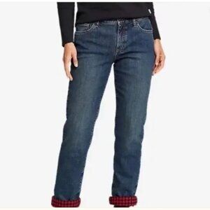 Eddie Bauer Flannel Lined Relaxed Boyfriend Jeans Womens Size 14 P Buffalo Check
